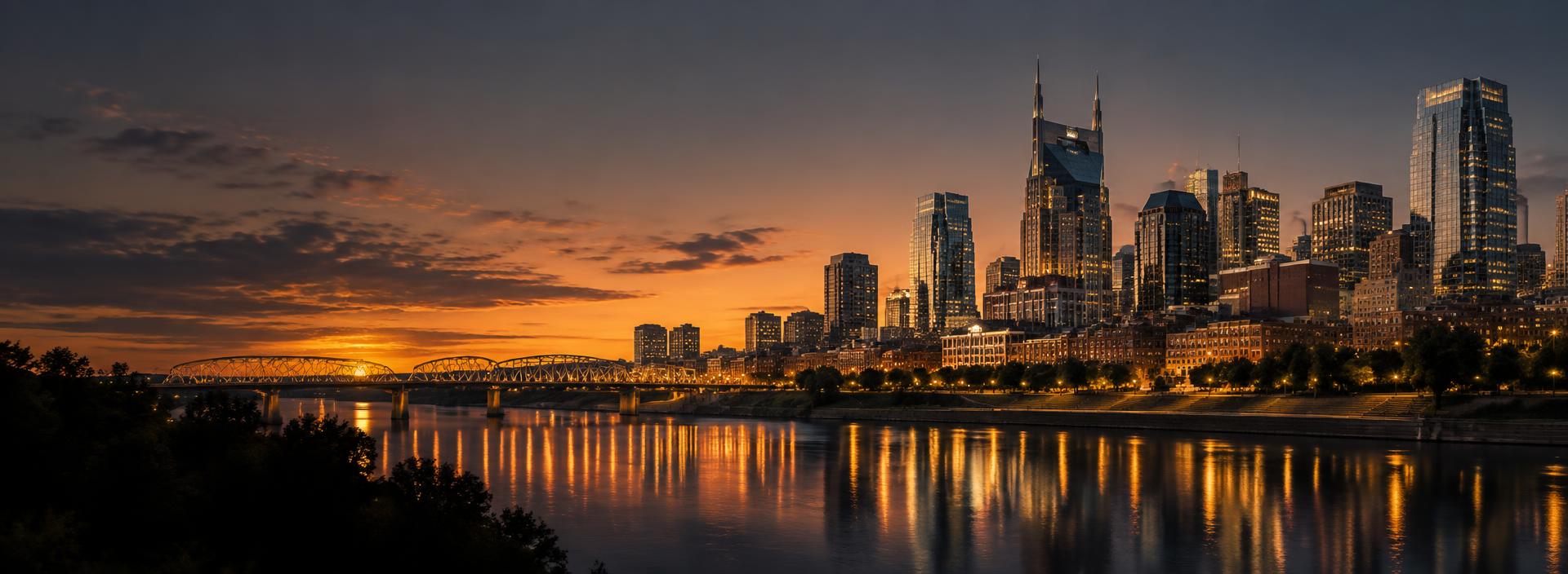 Nashville skyline at sunset