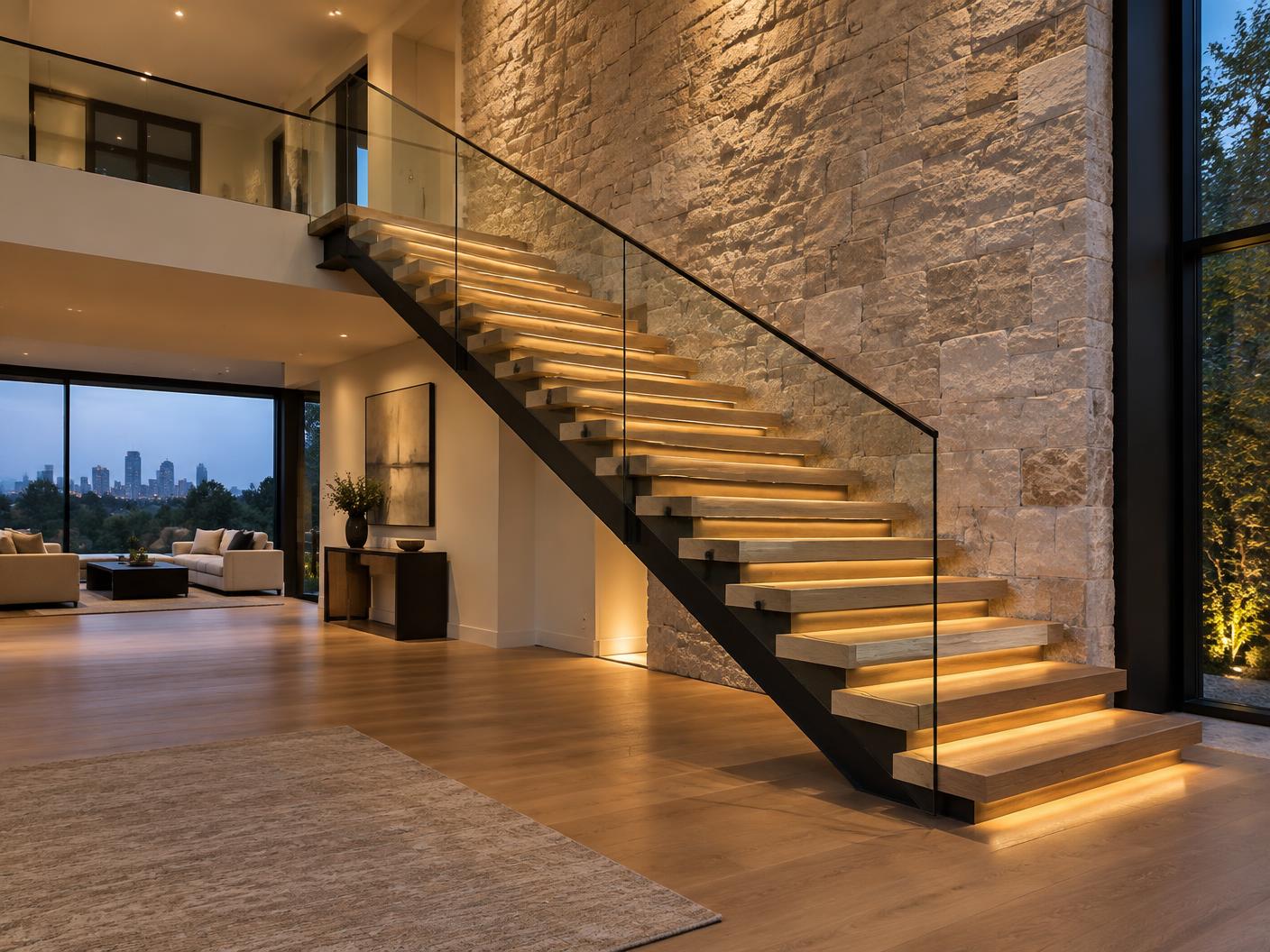 Custom illuminated timber staircase
